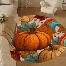 2D Printing Velvet 850gm² Pumpkin Maple Leaf Rainbow Pattern Floor Mat, Thickene