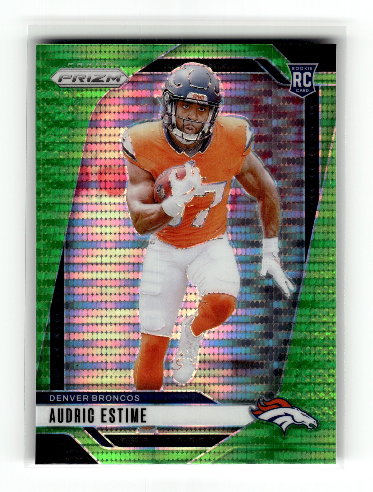 Audric Estime 2024 Panini Prizm #306 Rookie Denver Broncos Neon Green Pulsar RC