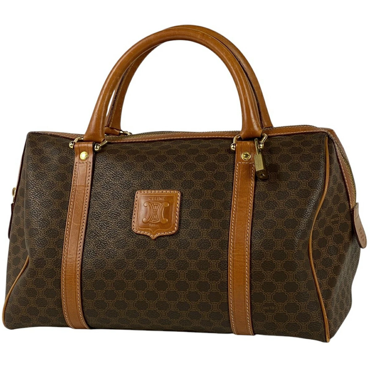 Borsa a mano Final Celine modello Macadam mini Boston rivestita tela marrone uso donna