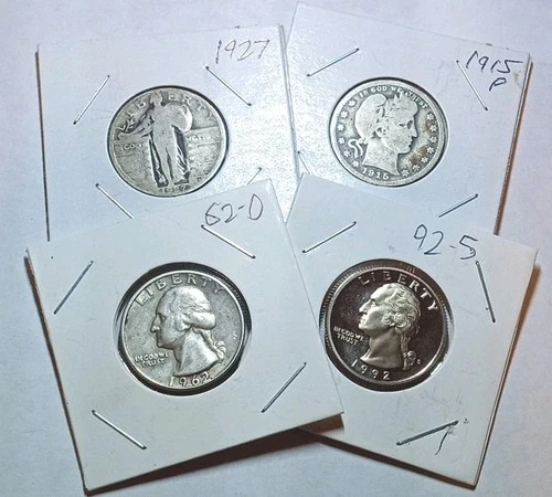 Lot of 3 U.S. Quarters 90% Silver 1915 P Barber 1927 Liberty Washington #19