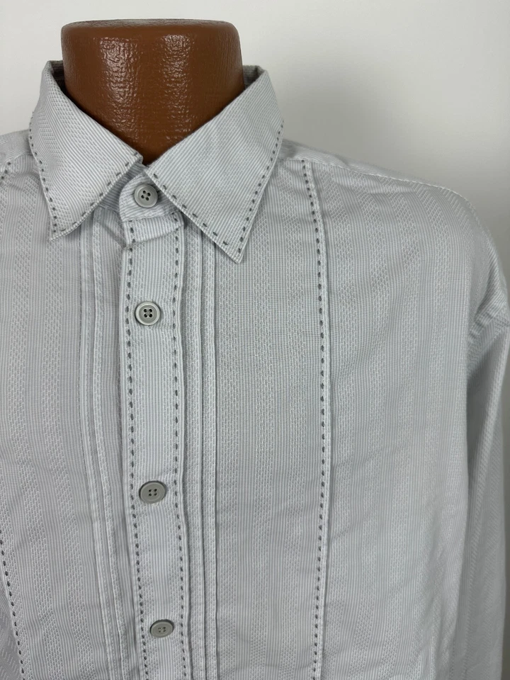 Cubavera Shirt Men Large Guayabera Pleated Striped Contrast Stitch Cuban Resort - Image 2 of 4