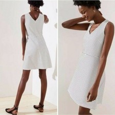 UEC LOFT WHITE & BLACK STRIPE A LINE V-NECK STRETCH TANK DRESS SZ 10
