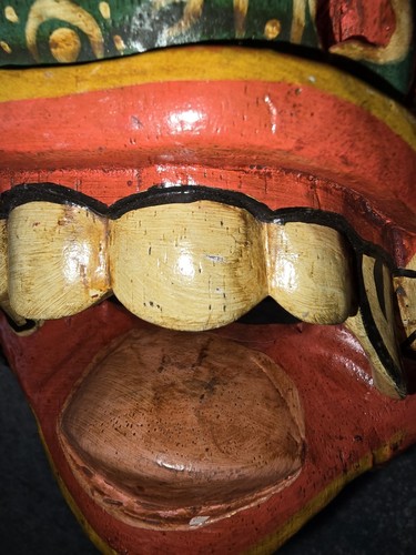 Máscara de barong de madera balinesa tallada a mano pintada a mano arte de pared de madera - Imagen 3 de 7