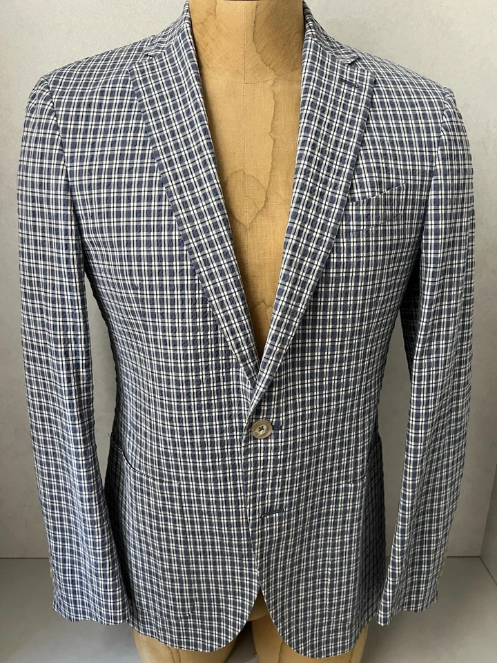 Chaqueta Blazer Alessandro Cantarelli Para Hombre Azul A Cuadros Seersucker - IT 50 / US 40 Foto 4 de 4
