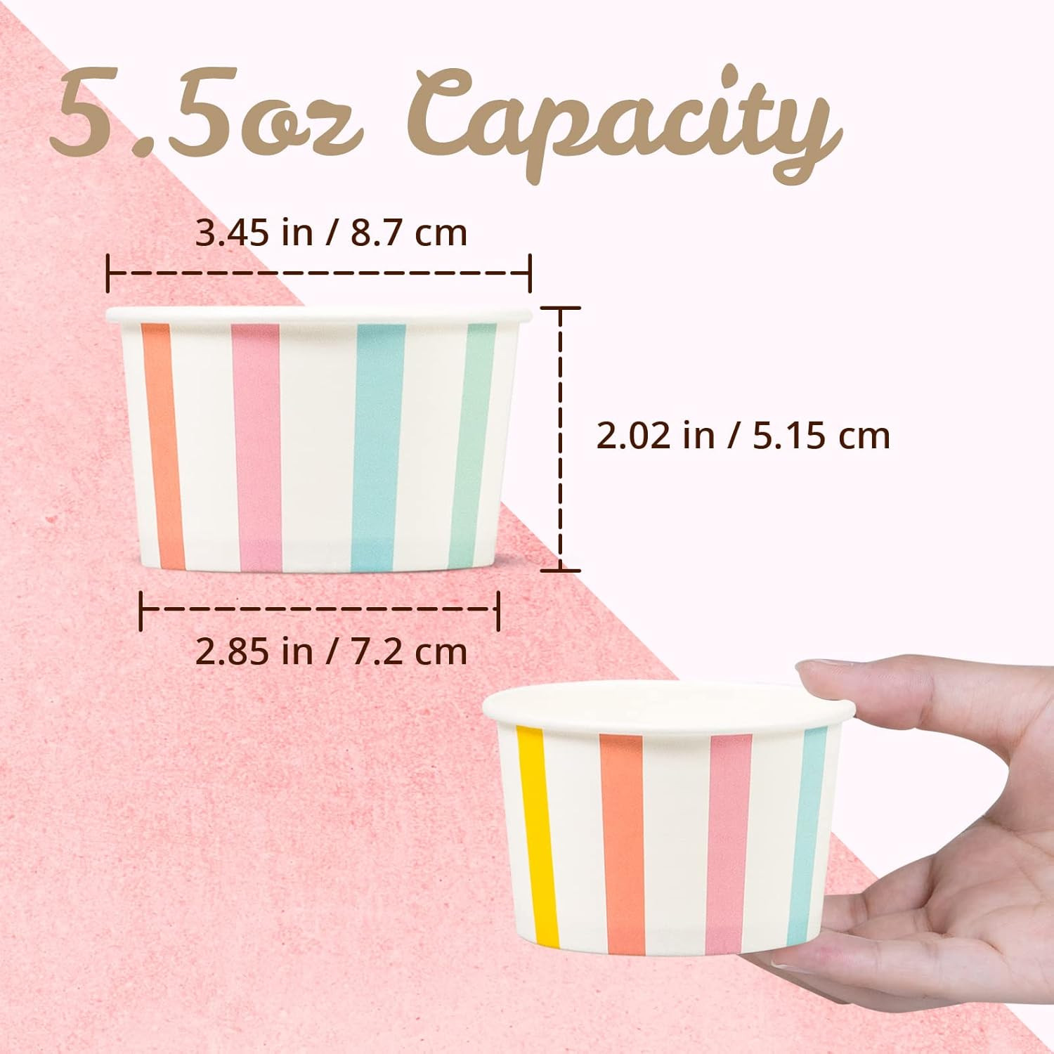 Paper Ice Cream Cups, 100-Count 5.5-Oz Disposable Dessert Bowls for Hot or Cold