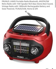 PRUNUS J-666S Portable Radio Bluetooth AM/FM/SW Retro Radio With 15W Speaker