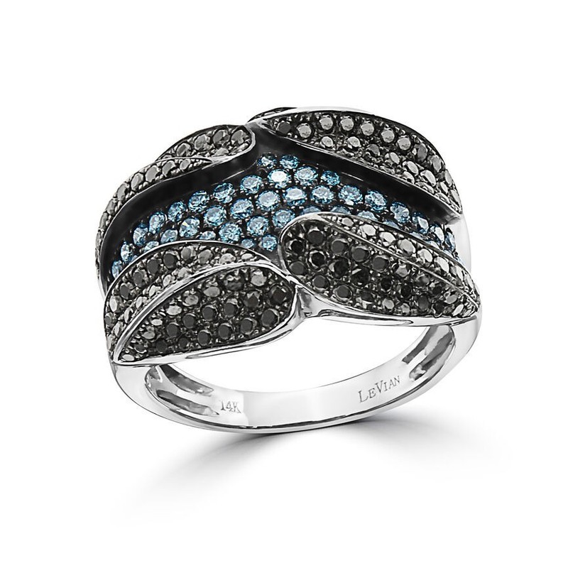 LeVian 14K White Gold Statement Ring with 1.48 Carat Fine Blue & Black Diamonds