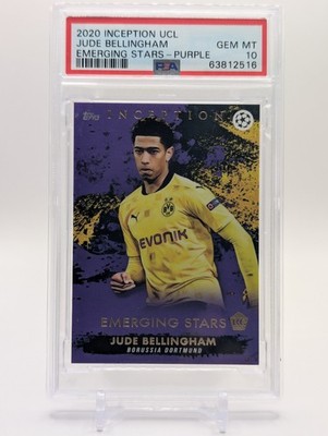 2020 Topps Inception UCL Jude Bellingham Emerging Stars Purple RC #11/25 PSA 10