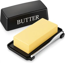 Butter Dish With Lid & Knife Plastic Butter Holder Countertop Dishwasher Safe