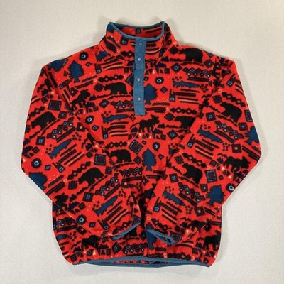 L.L. Bean Sweatshirt Kids XL Red Fleece Snap Henley Wildlife Print Pullover