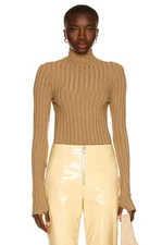 ENZA COSTA Lurex Rib Long Sleeve Turtleneck Sweater Sand & Gold M $165 E1 306