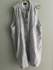 Quince Women 100% European Linen Sleeveless Swing Dress Blue Pinstripe XL