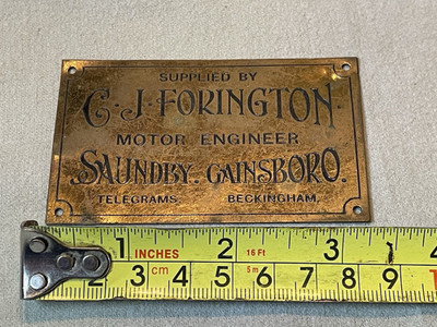G.J FORINGTON SAUNDBY GAINSBORO BECKINGHAM DASHBOARD Badge PLAQUE MOTOR ENGINEER