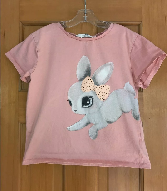 EUC Girls' Size 8/10 H&M Pink Short Sleeve Shirt with Bunny