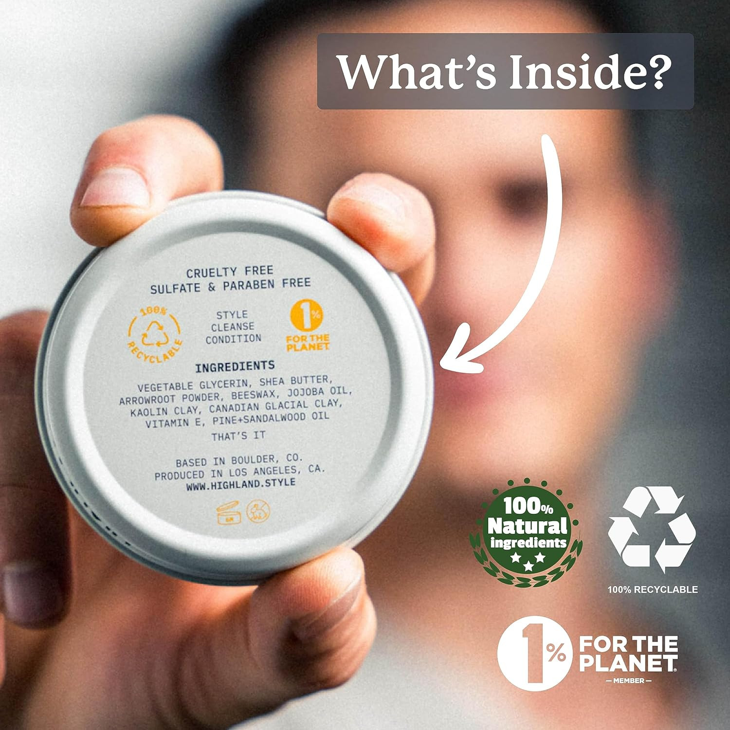 Highland Glacial Hair Clay Pomade All Natural and Organic Low Shine Medium Hold