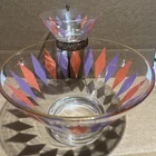 Vintage MCM Anchor Hocking Harlequin Chip and Dip Bowl Set With Holder RARE