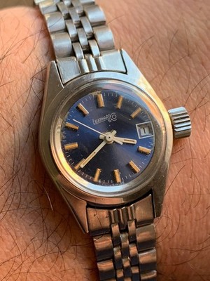 Eberhard Lady Automatic Uhr Ref. 17304/313 Datum blaues Zifferblatt Vintage Uhr