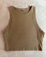 Zara Women's Ribbed Knit Cropped Tank Top Sleeveless Beige Size L