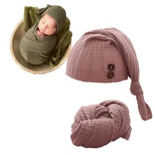 Pink Newborn Baby Photography Prop, Wrap, Long Tail Hat, Crochet Outfit, Blanket