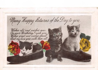ALTE STECK GRUSS POSTKARTE GEBURTSTAG KATZEN GUT -SEHR GUT