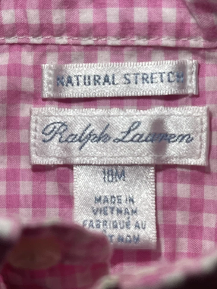 Ralph Lauren Shirt 18m Pink White Gingham Check Plaid Pony Logo Button Up - Image 4 of 4