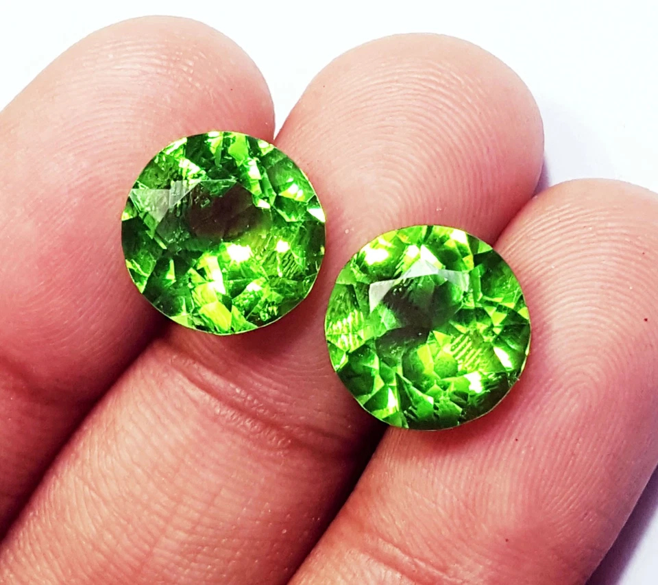 Loser Edelstein Natürlich Peridot 8 Zu 10 Karat Runde Form Paar Certified RL210 - Bild 4 von 4