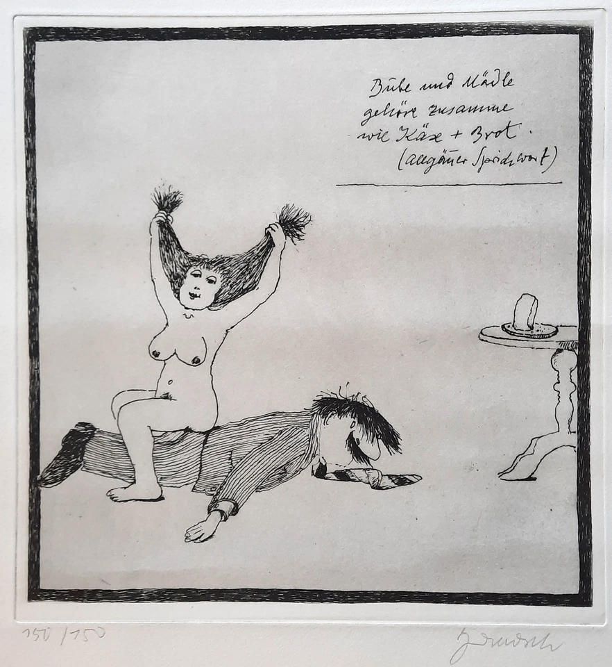 JANOSCH - Mädle und Büble gehören zusammen... Handsignierte + numm. Radierung. - Bild 2 von 4