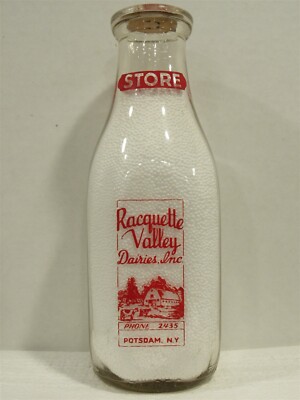 TSPQ Milk Bottle Racquette Valley Dairies Inc Dairy Potsdam NY 1950 Store Bottle