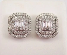 3Ct Emerald Cut Lab-Created Diamond Halo Stud Earrings 14K White Gold Plated