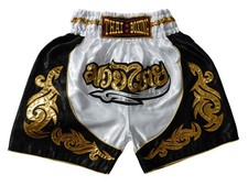 White/Black Kids Muay Thai Shorts - Perfect Fit Stylish MMA Boxing SIZE M