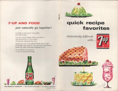 1965 7UP / SEVEN-UP / THE UNCOLA vintage advertising mini cookbook RECIPES, TIPS