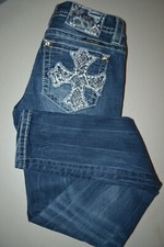 Miss Me Women's Signature Skinny Embroidered Cross Pocket Blue Jeans Sz 26x33