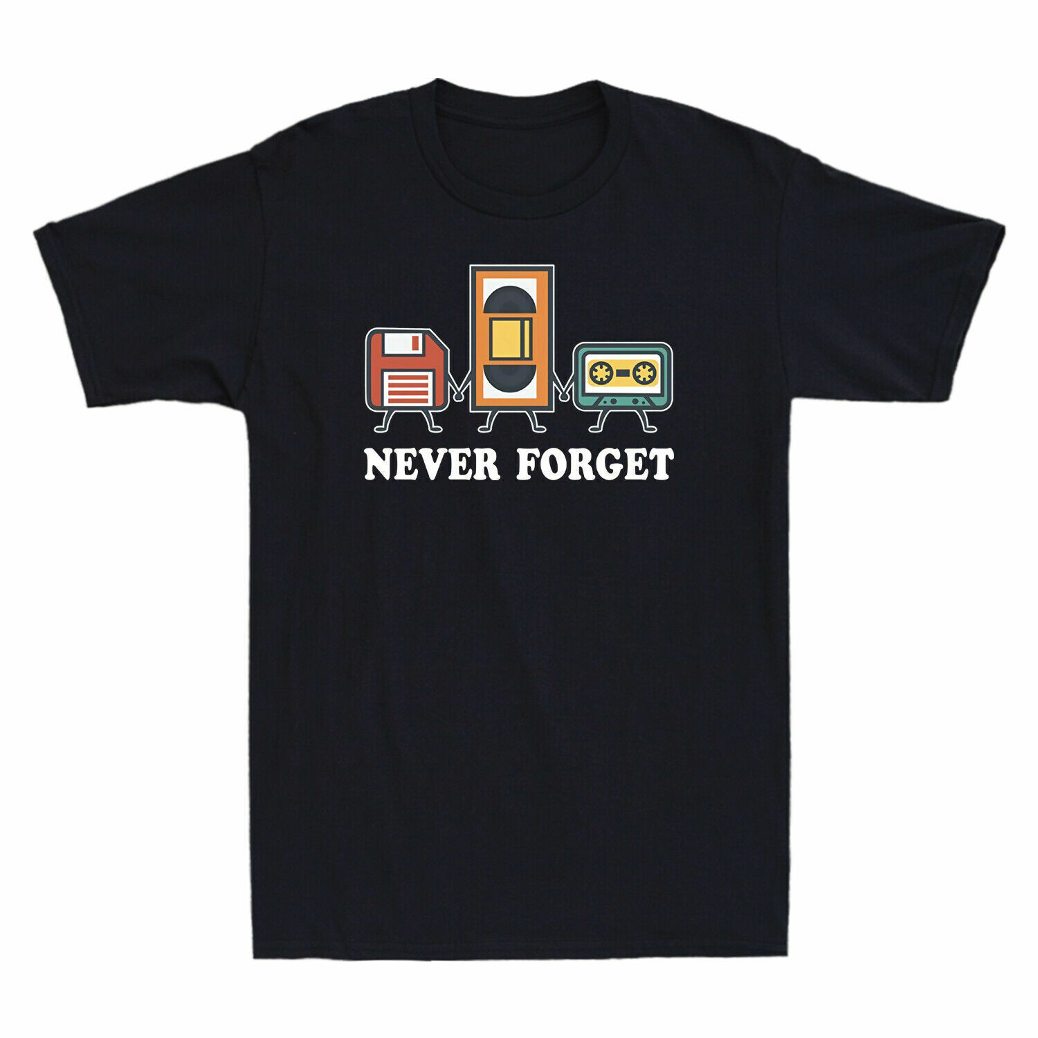 Never Forget – Floppy Disk VHS Cassette Tape 80s Classic Novelty Men's T-Shirt-image
