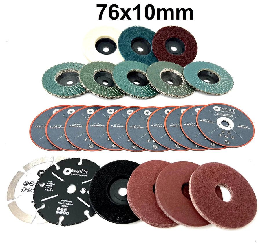 WELLER WERKZEUGE 36 teiliges Zubehör SET für Mini akku Winkelschleifer 76x10mm Trennscheibe