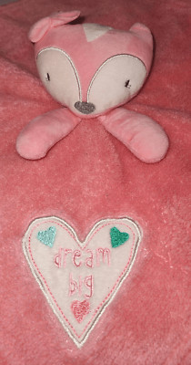 BABY GEAR Dream Big Fox Security Blanket Lovey Coral Pink Plush Baby Hearts