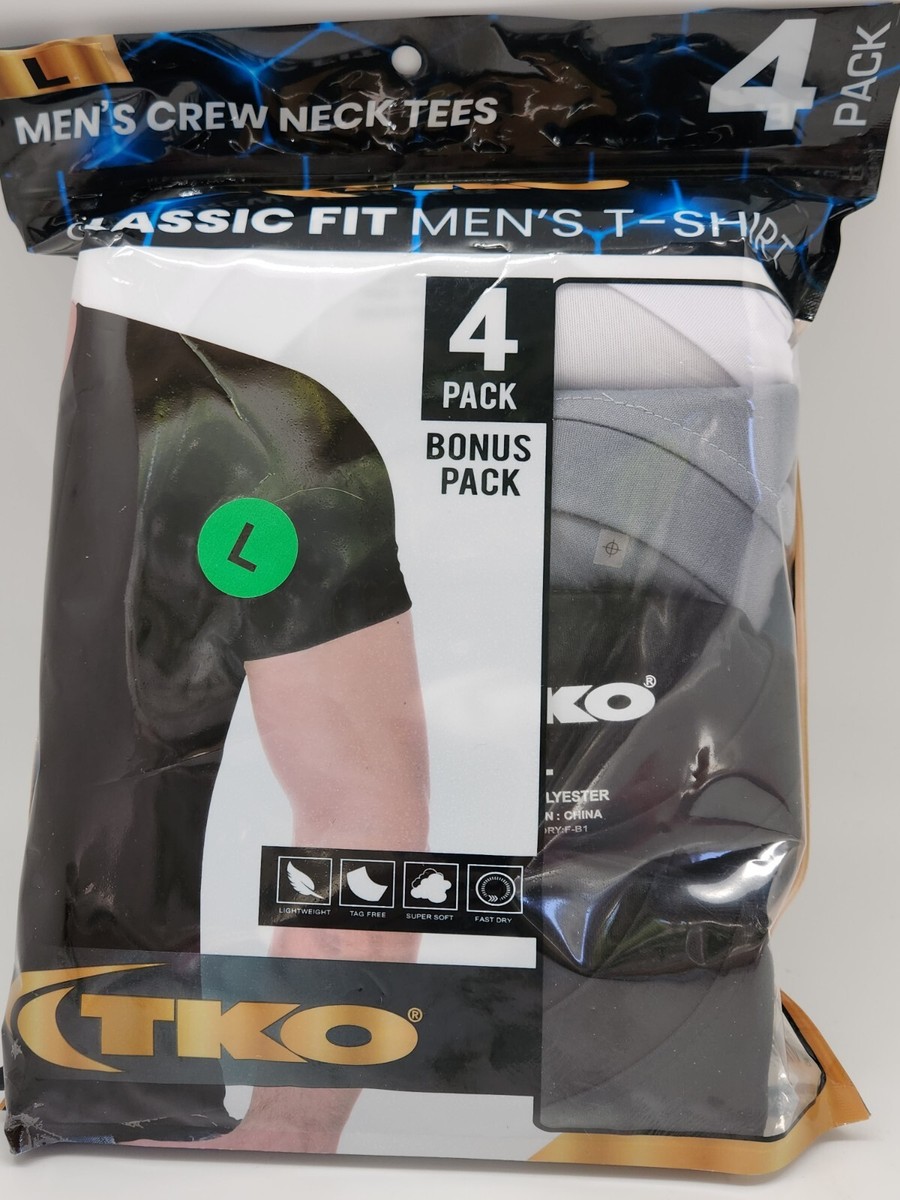 TKO 4 Pack 100% Polyester Crew Neck Classic T Shirt White/Gray