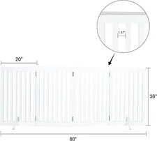 4 Panels Foldable Pet Gate 2PCS Support Feet 36" Height Dog Fence Wooden Gates