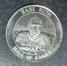 BABE RUTH HALL OF FAMER ONE TROY OZ. 999 FINE SILVER ~BEAUTIFUL SILVER ROUND~