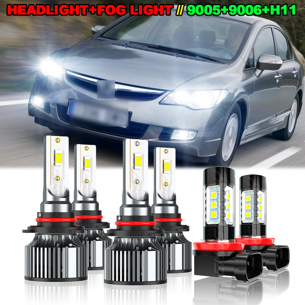 ホンダHonda純正バルブキット✨Bulb Kit Civicシビック アコード For Honda Civic 2006-2013 6x Combo LED Headlight Hi/Low Fog Light