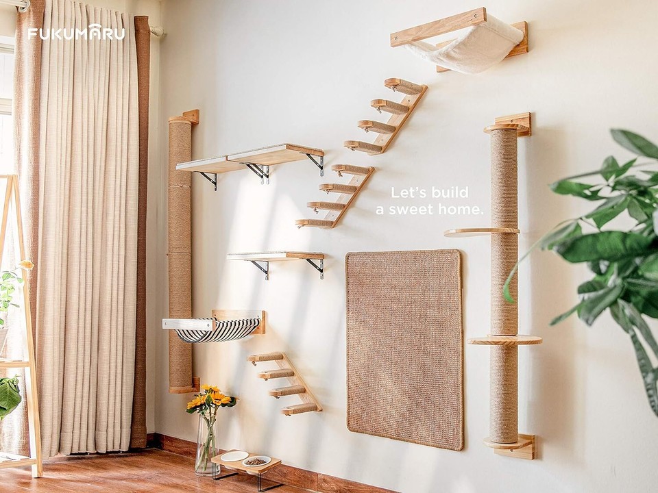 FUKUMARU Cat Climbing Shelf Wall Mounted, Four Step Stairway with Jute