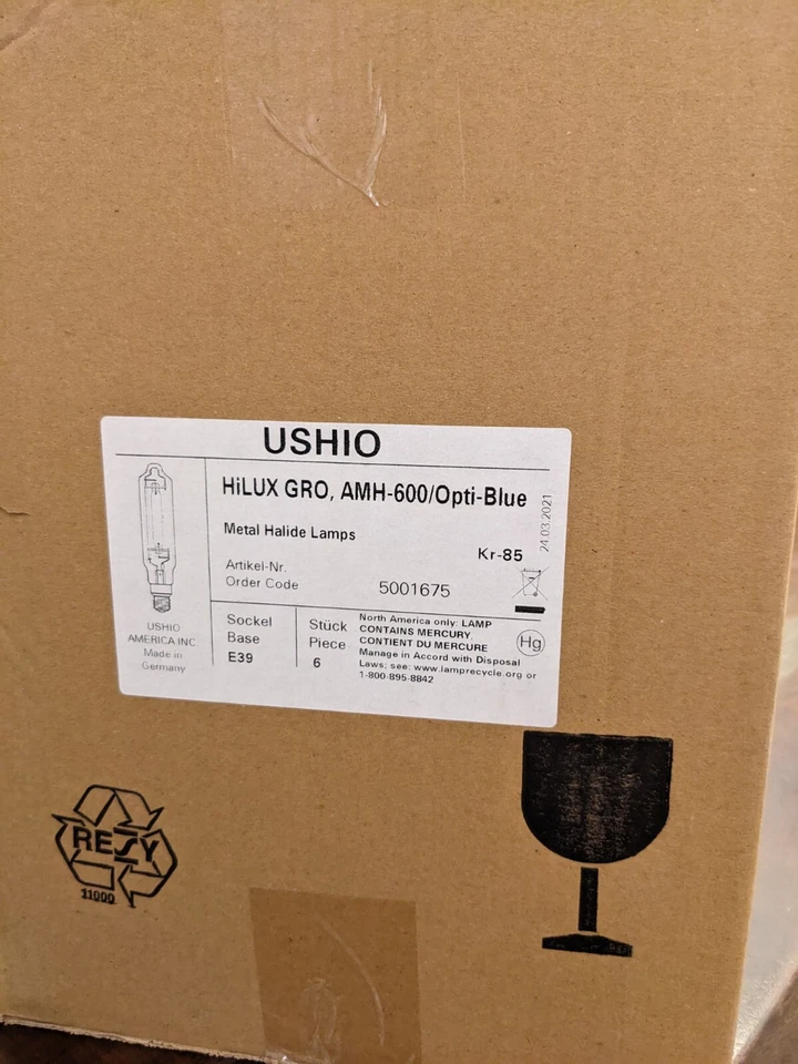 Ushio HiLux Gro MH Blue 600w Metal Halide Hortilux Light Lamp Bulb. Box of 6 - Image 3 of 4