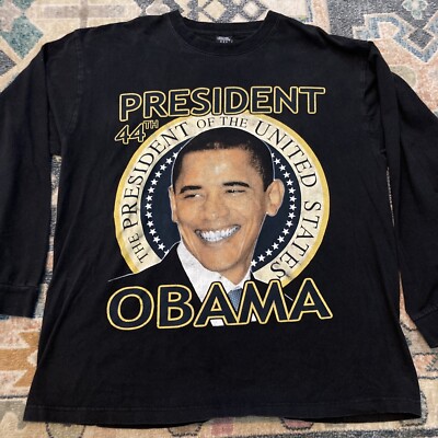 44th President Barack Obama Long Sleeve T-Shirt Cotton Heritage XL