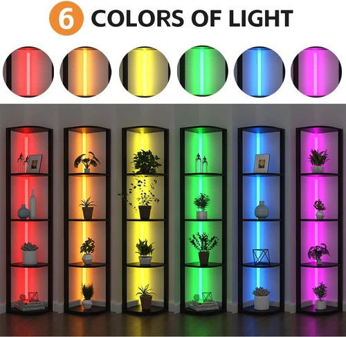 Corner Shelf with RGB Light 5-Tier Corner Bookshelf Floor Lamp Display Shelf - Picture 8 of 10