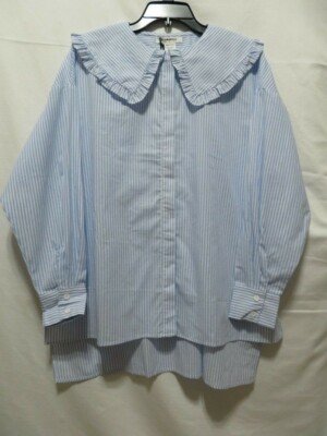 Glamorous Women's Statement Collar Relaxed White/Blue Stripe Top - Size UK8/US 4