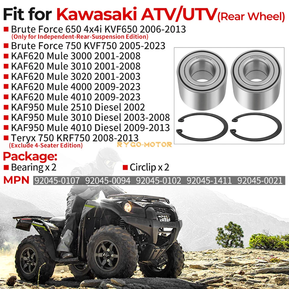 Cojinete de rueda trasero para Kawasaki Mule 3000 3010 3020 2510 4000 4010 KAF620 KAF950 Foto 4 de 4