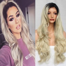 Synthetic Lace Front Wig Heat Resistant Long Wavy Ombre Blonde Full Head Wigs