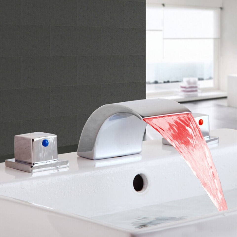 8" Widespread Bathroom Sink Faucet 3 Hole Waterfall Vanity Basin Mixer