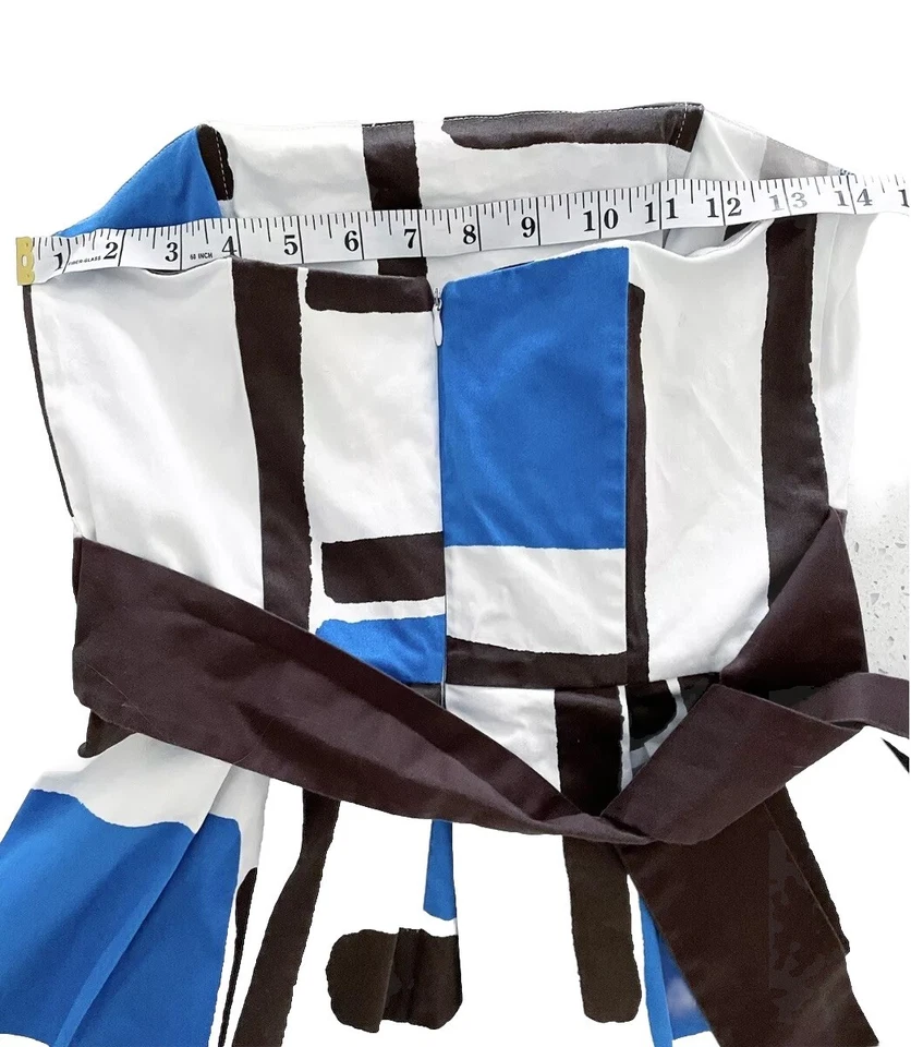 A.P.N.Y. Strapless Fit & Flare Dress White Blue Brown Womens Size 6 - Image 2 of 4