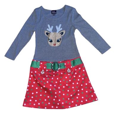 lilt christmas dresses Lilt Christmas Reindeer Red Grey Toddler Girl Dress Size 6X holiday long  sleeve