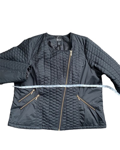 Lane Bryant Quilted Moto Puffer Jacket Asymmetrical Gold Zip Black 26/28 - Picture 8 of 11